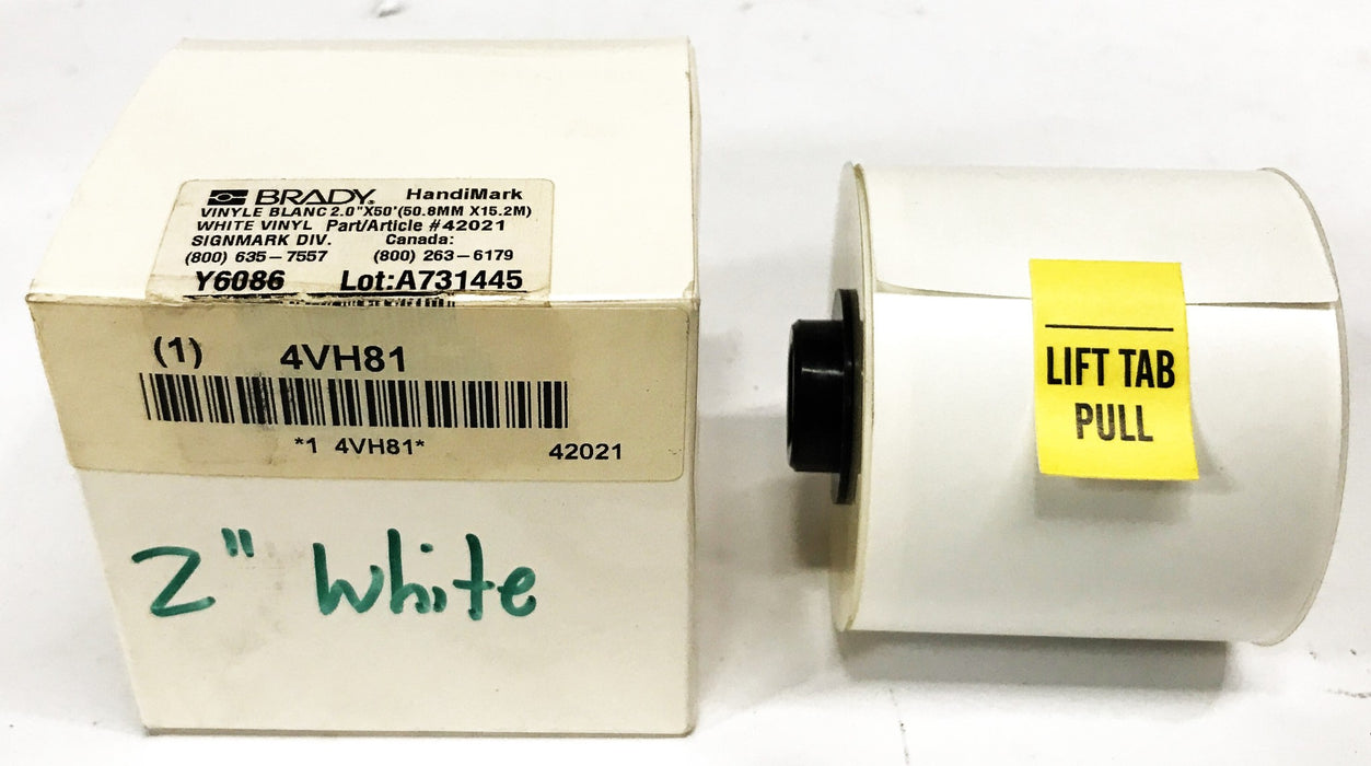 Brady Vinyl Label Tape White 2 inch x 50 feet 42021 NOS