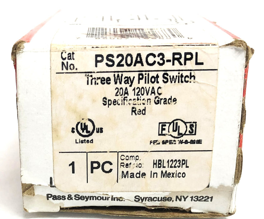 Legrand Pass & Seymour 20A 120VAC Red Three Way Pilot Switch PS20AC3-RPL NOS
