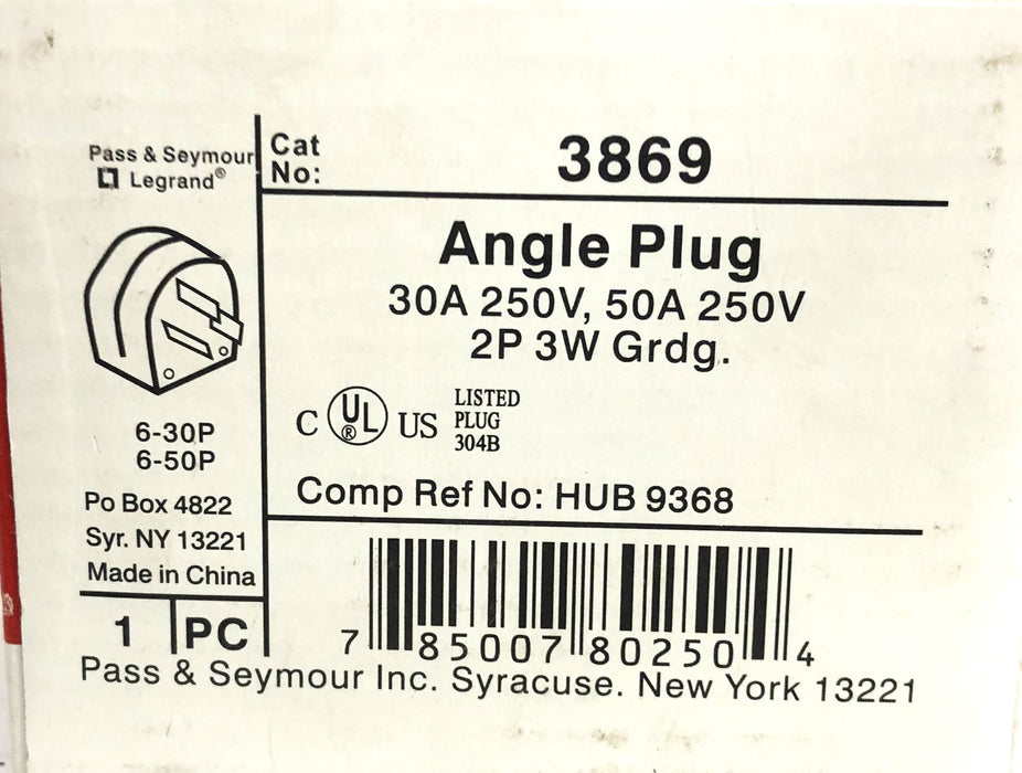 Legrand Pass & Seymour 30/50A 250V 2P3W Angle Plug 3869 NOS
