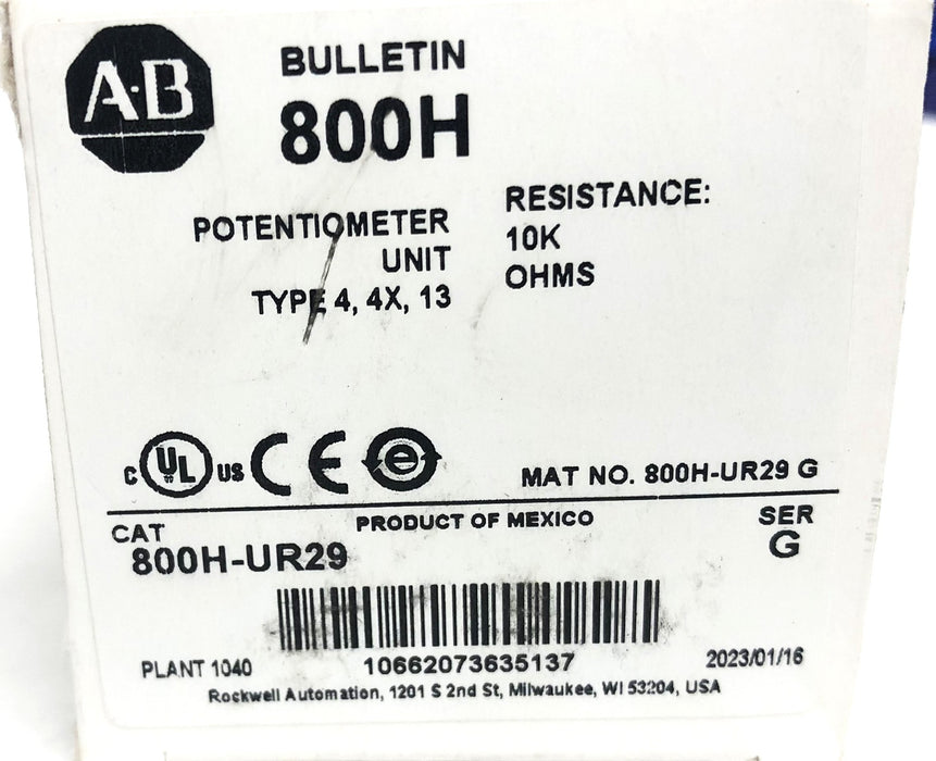 Allen-Bradley Series G Type 4, 4X, 13 Potentiometer Unit 800H-UR29 NOS