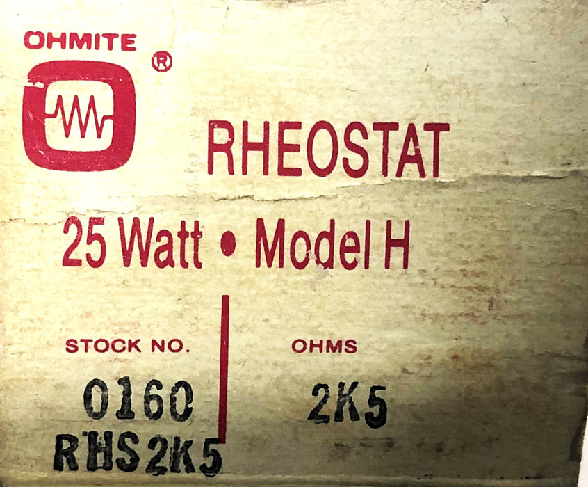 Ohmite 25W Model H 2K5 Rheostat 0160 RHS2K5 NOS
