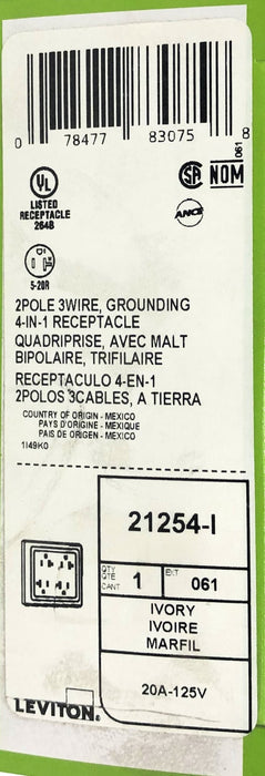 Leviton Extra Heavy Duty 4-in-1 Grounding Receptacle 21254-I NOS