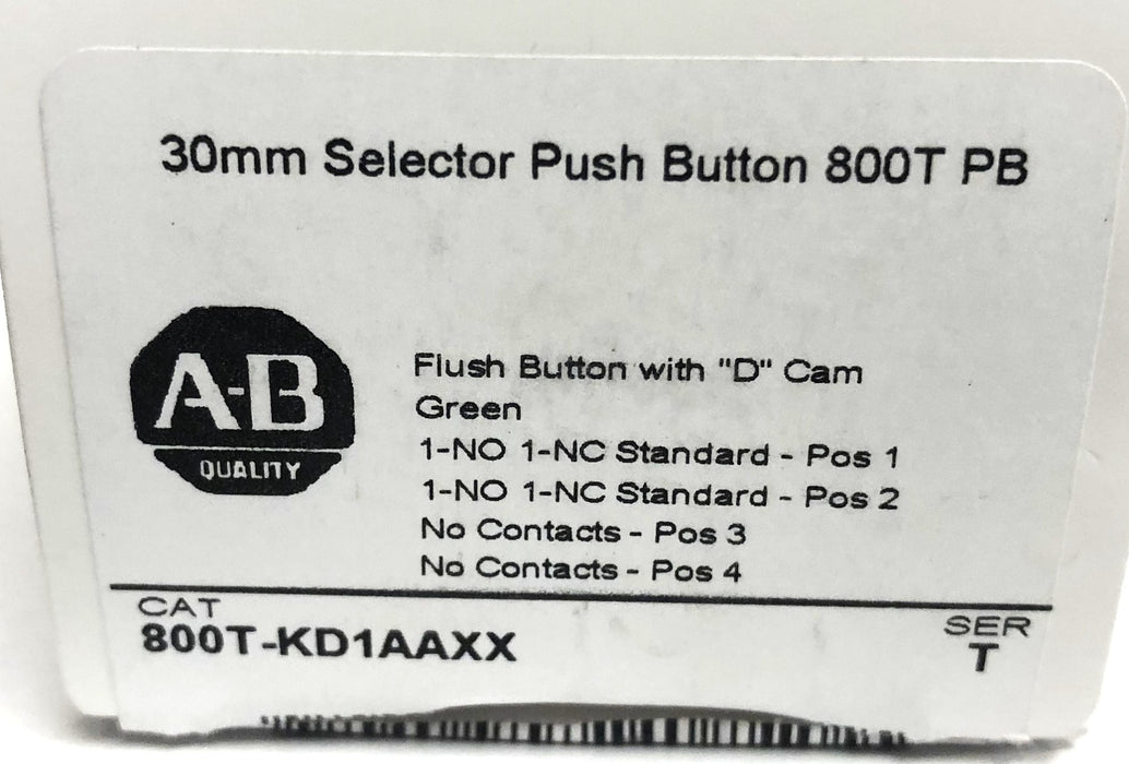 Allen-Bradley Series T Green Flush Button With "D" Cam 800T-KD1AAXX NOS