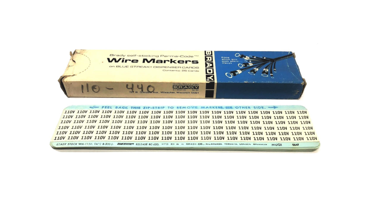 Brady Box of (8) B-500 110V Wire Marker Cards WM-110V NOS
