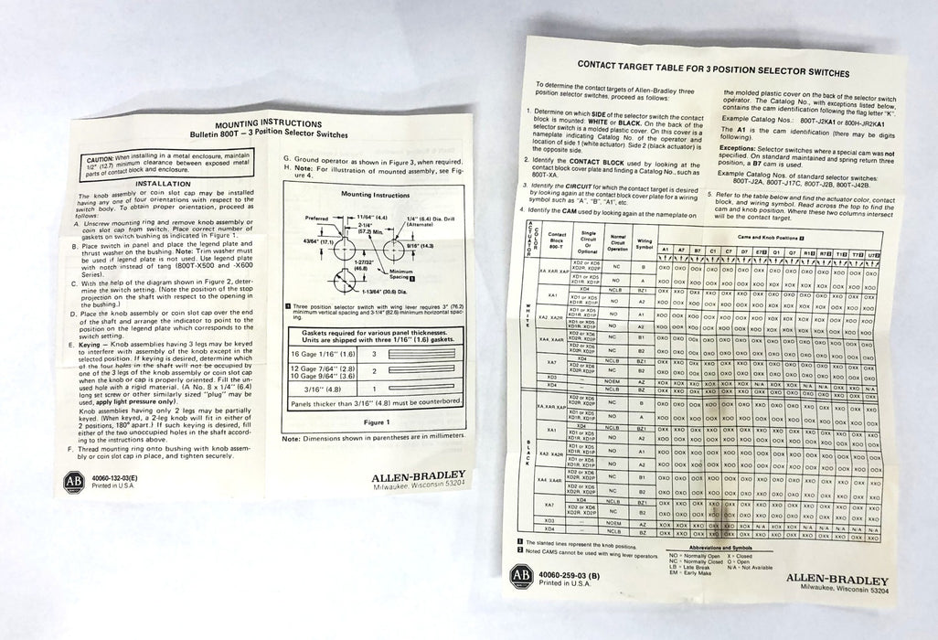 Allen-Bradley Series N 3 Position Selector Switch Unit 800T-J5B NOS