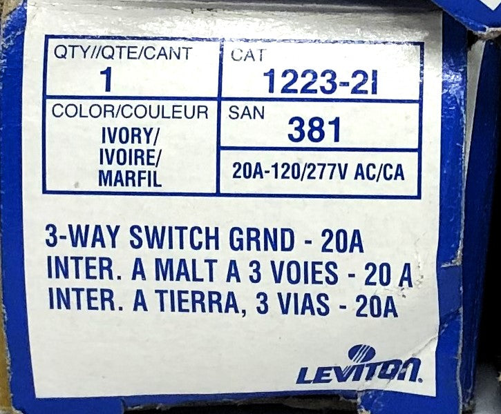 Leviton 20A 120/277V AC/DC 3-Way Switch 1223-2I [Lot of 3] NOS