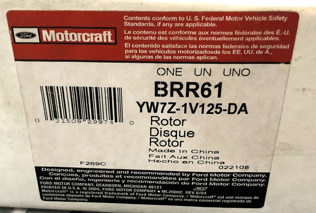 Motorcraft Ford Disc Brake Rotor BRR61 (YW7Z-1V125-DA) NOS