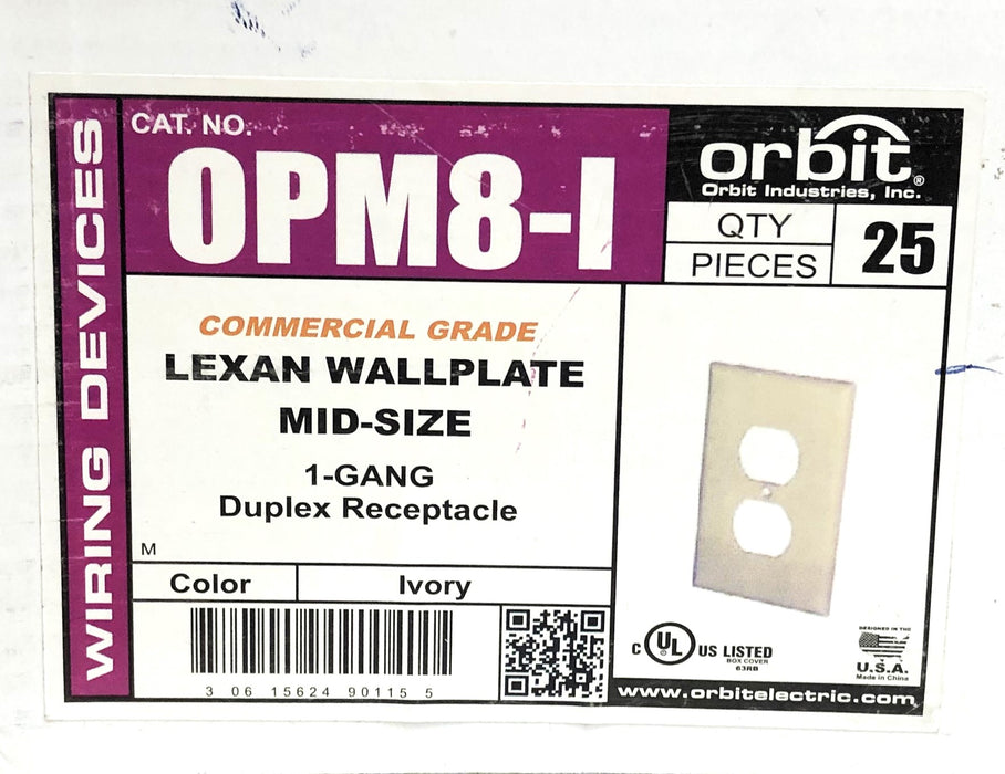Orbit 25 Piece Case 1-Gang Mid-size Duplex Receptacle Wallplate 0PM8-I NOS