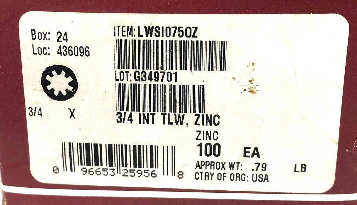 Hodell-Natco 3/4 Inch Internal Tooth Lock Washer LWSI075OZ [Lot of 90] NOS