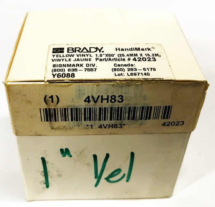 Brady Vinyl Label Tape Yellow 1 inch x 50 feet 42023 NOS