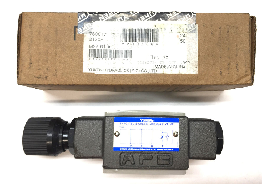 Yuken Throttle and Check Modular Valve MSA-01-X-70 NOS