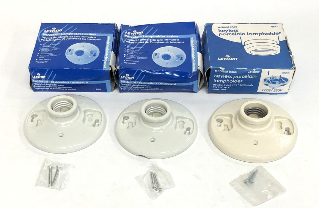Leviton 660W 250V Keyless Porcelain Lamp Holder 9883 [Lot of 3] NOS