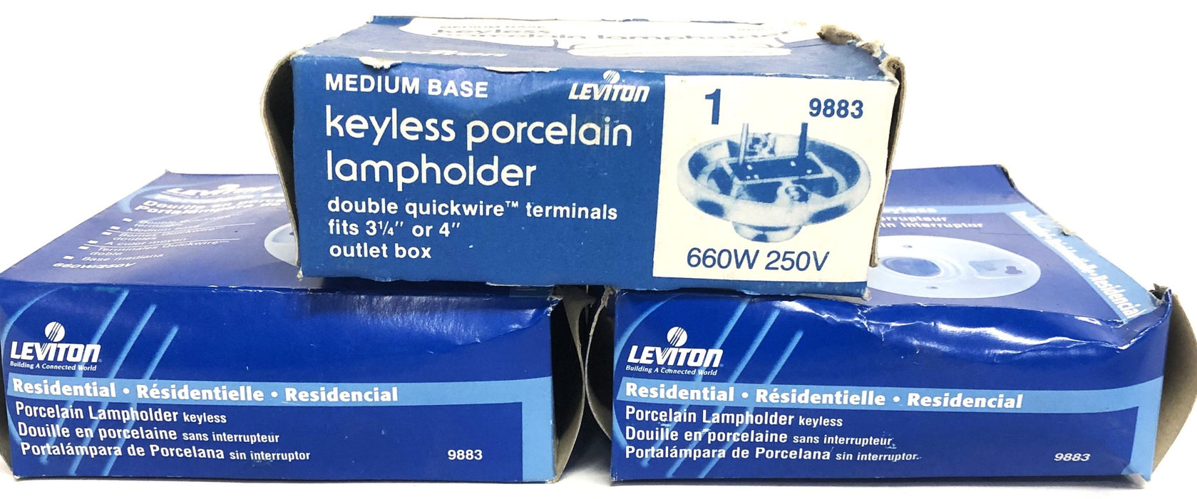 Leviton 660W 250V Keyless Porcelain Lamp Holder 9883 [Lot of 3] NOS