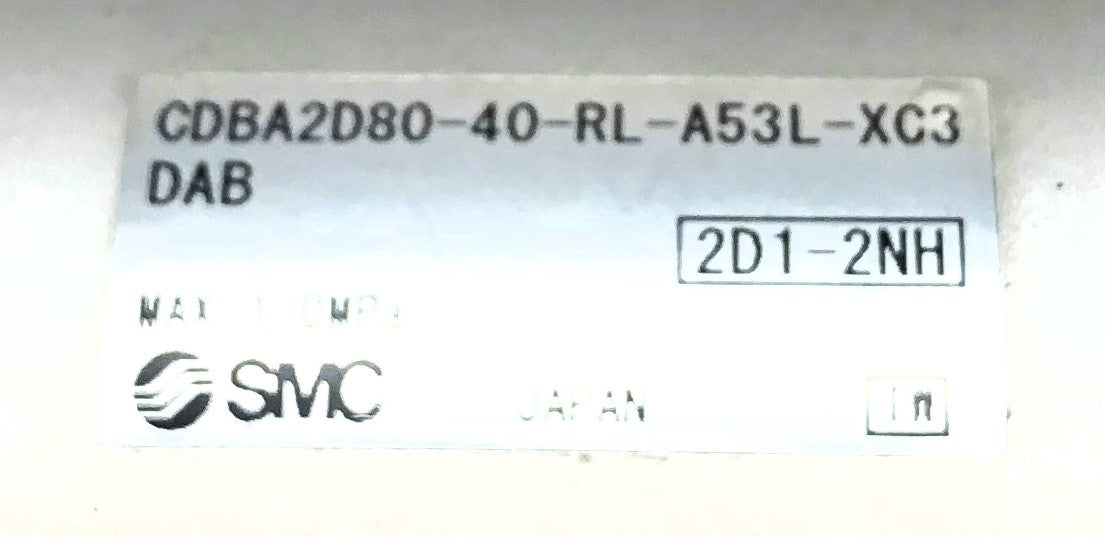 SMC Pneumatic Cylinder Actuator CDBA2D80-40-RL-A53L-XC3DAB NOS