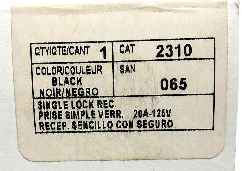 Leviton 20A-125V L5-20 Black Single Lock Device Receptacle 2310 [Lot of 4] NOS