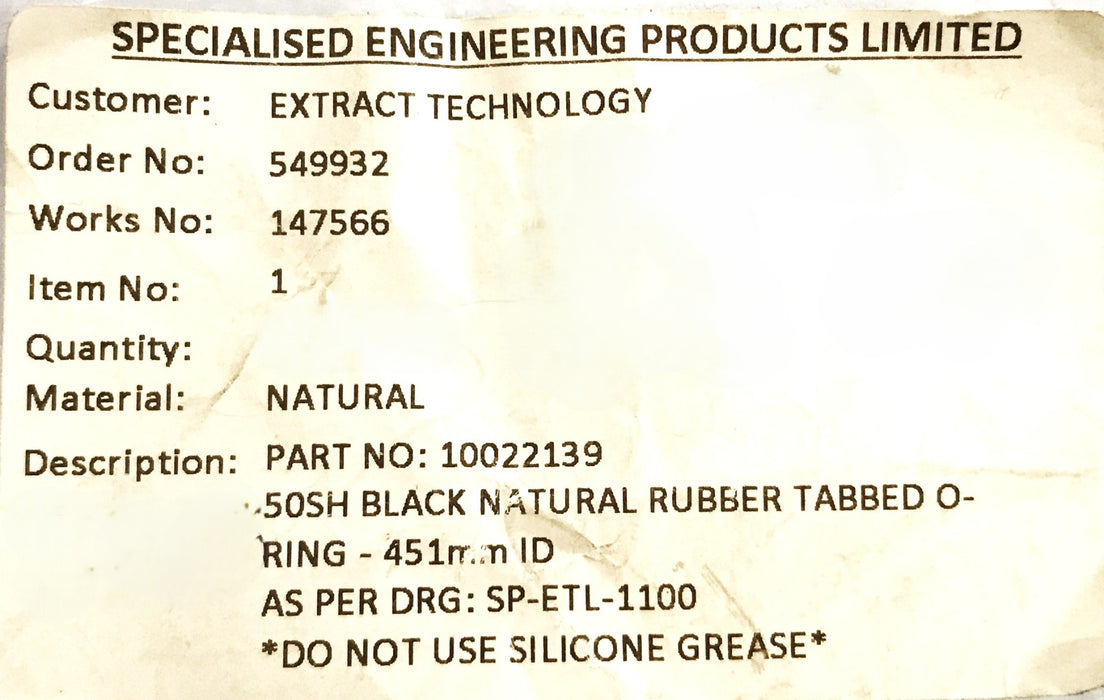 Specialized Engineering 451mm ID Rubber Gasket 10022139 [Lot of 2] NOS