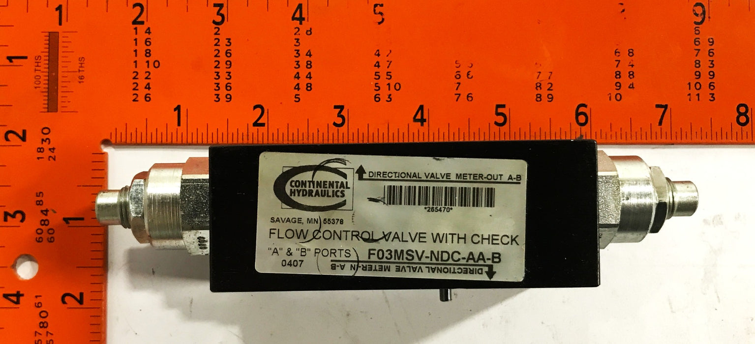 Continental Hydraulics Flow Control Valve F03MSV-NDC-AA-B USED