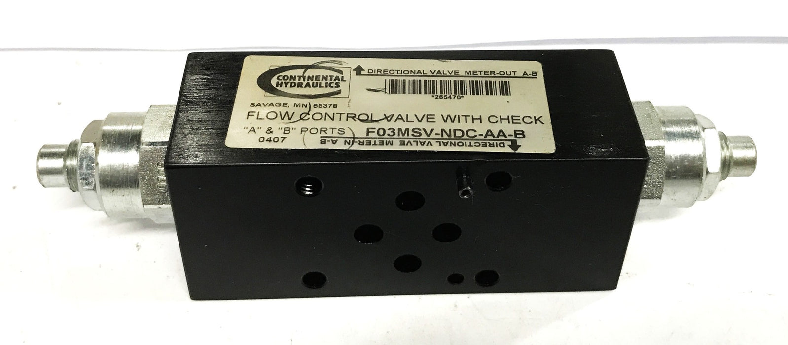 Continental Hydraulics Flow Control Valve F03MSV-NDC-AA-B USED