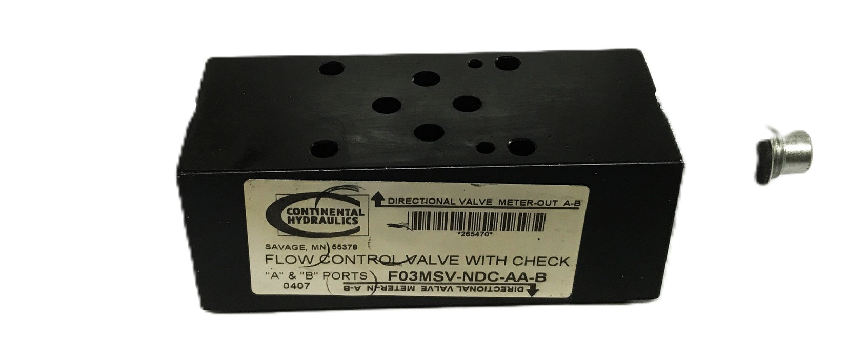 Continental Hydraulics Flow Control Valve F03MSV-NDC-AA-B USED