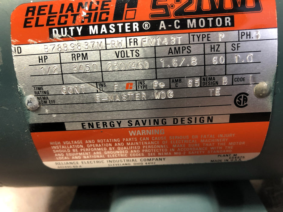 Reliance Electric 1/2HP 230/460V 3450RPM Duty Master A/C Motor S-2000 NOS