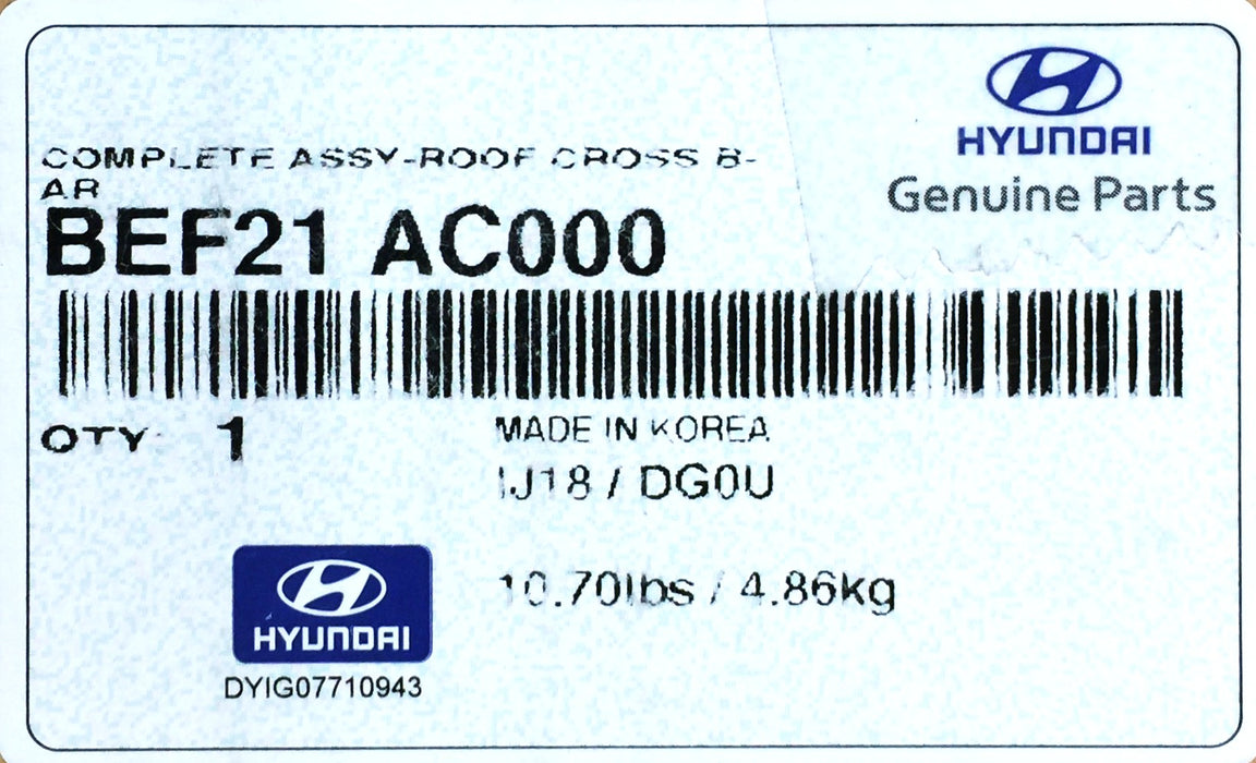 Hyundai Roof Crossbar Complete Assembly BEF21 AC000 (BEF21AC000)*OEM Sealed* NOS