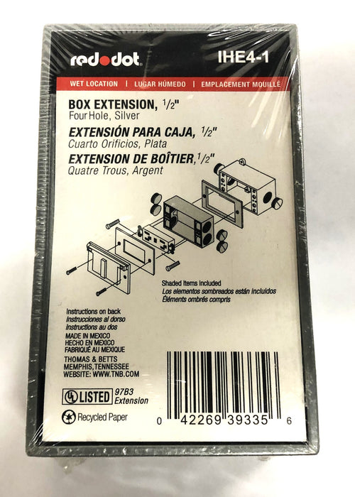 Red-Dot Silver 4-Hole 1/2 Inch Box Extension IHE4-1 NOS