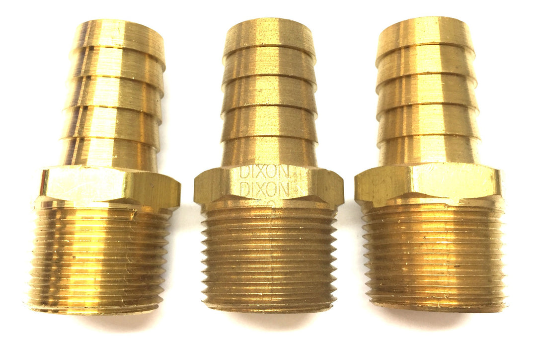 Dixon 1" Threaded Brass Male 3/4" Barbed Hose Coupler [Lot of 3] NOS
