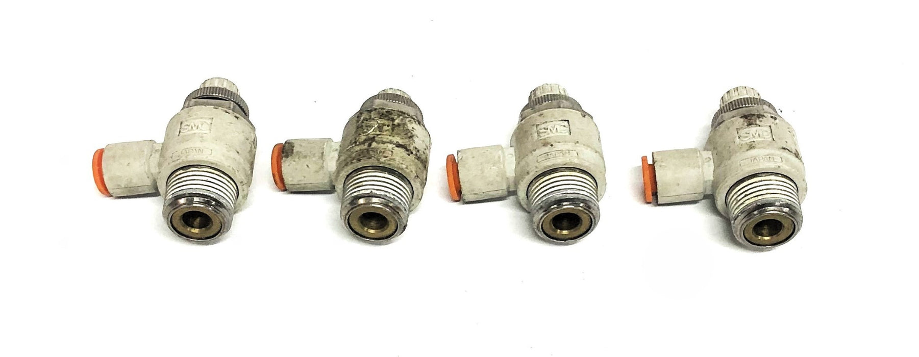 SMC 1/4 Inch Pneumatic Flow Control Valve AS3201F [Lot of 4] USED
