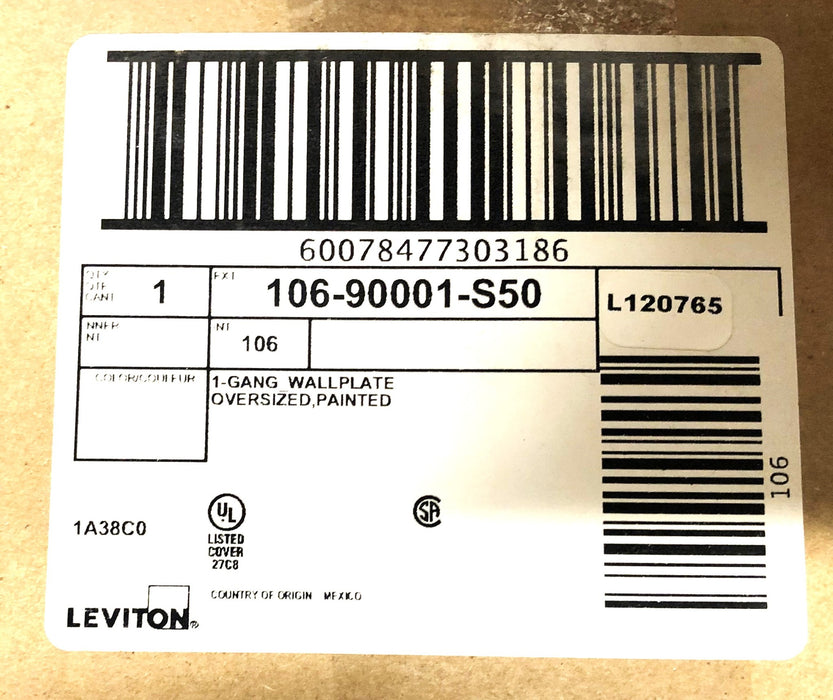 Leviton 1-Gang Oversized Painted Wallplate 106-90001-S50 [Lot of 24] NOS