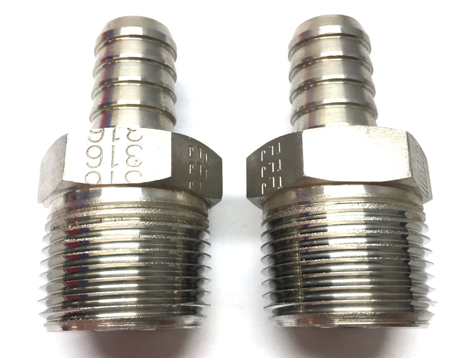 SSP 1"NPT x 1/2" Male Barbed Hose Connector SSP 316 [Lot of 2] NOS
