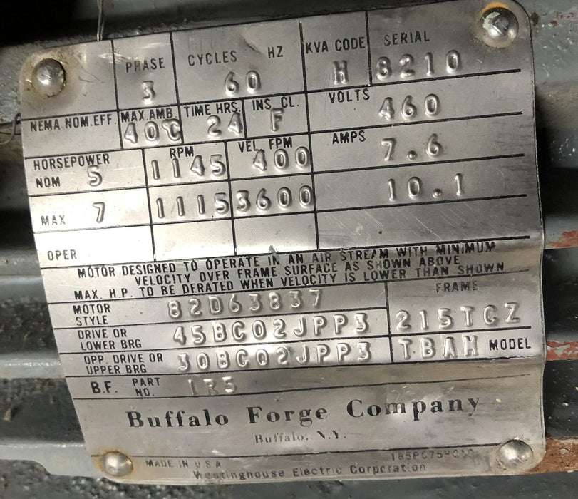 Westinghouse Life-Line T 5HP 460V 3 Phase 60Hz Air Over Motor TBAM NOS