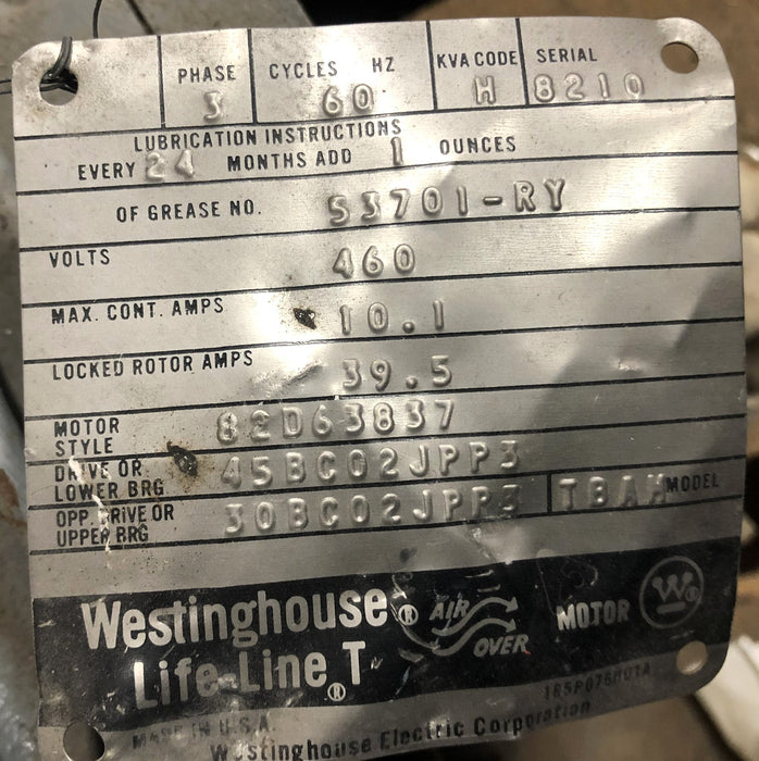Westinghouse Life-Line T 5HP 460V 3 Phase 60Hz Air Over Motor TBAM NOS