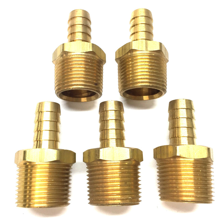 Unbranded Brass 1" Threaded Male to 1/2" Barbed Hose Connector [Lot of 5] NOS