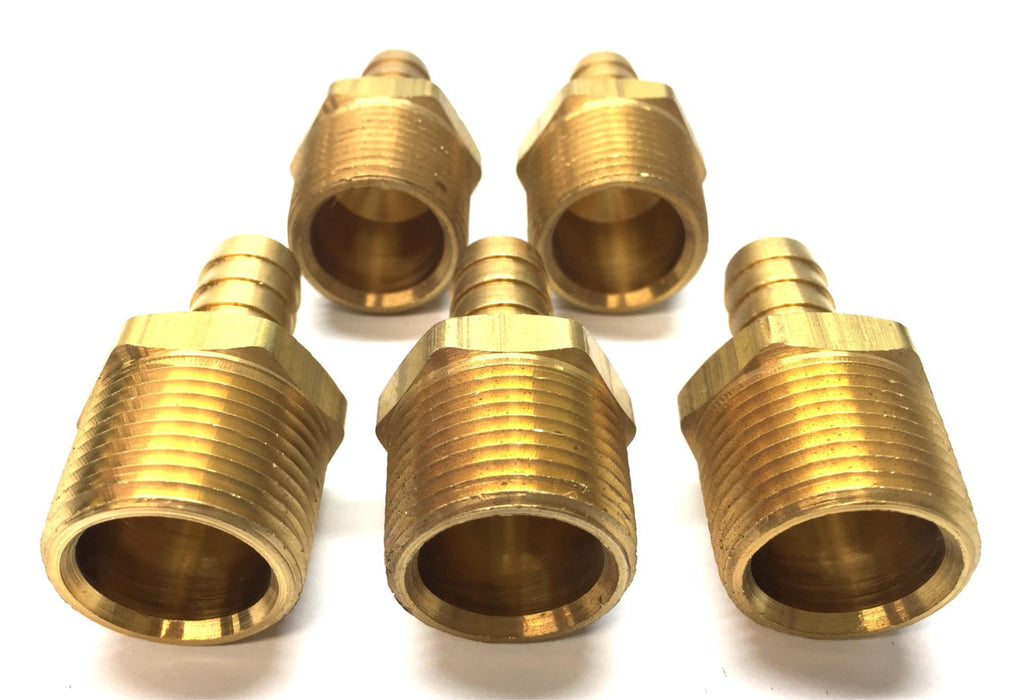 Unbranded Brass 1" Threaded Male to 1/2" Barbed Hose Connector [Lot of 5] NOS
