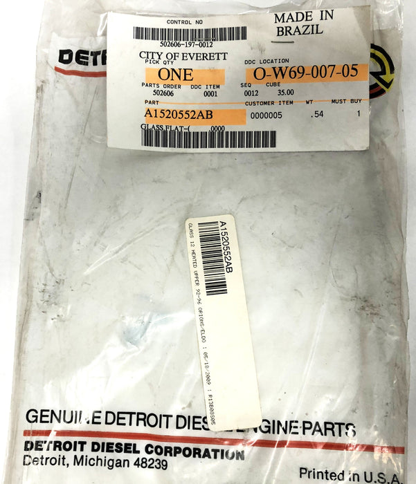 Detroit Diesel 10 Inch 12V 25W Heated Upper Glass Mirror A1520552AB NOS