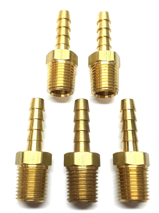 Unbranded 1/2" Threaded Male Brass Barbed Hose Connector 1/4" [Lot of 5] NOS