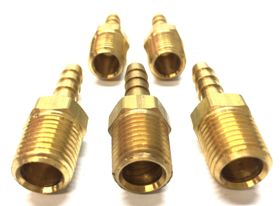 Unbranded 1/2" Threaded Male Brass Barbed Hose Connector 1/4" [Lot of 5] NOS