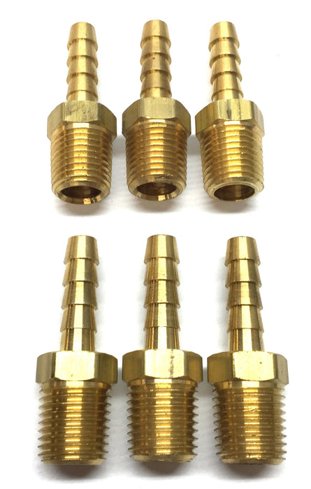 Unbranded 1/2" Threaded Male Brass Barbed Hose Connector 1/4" [Lot of 6] NOS