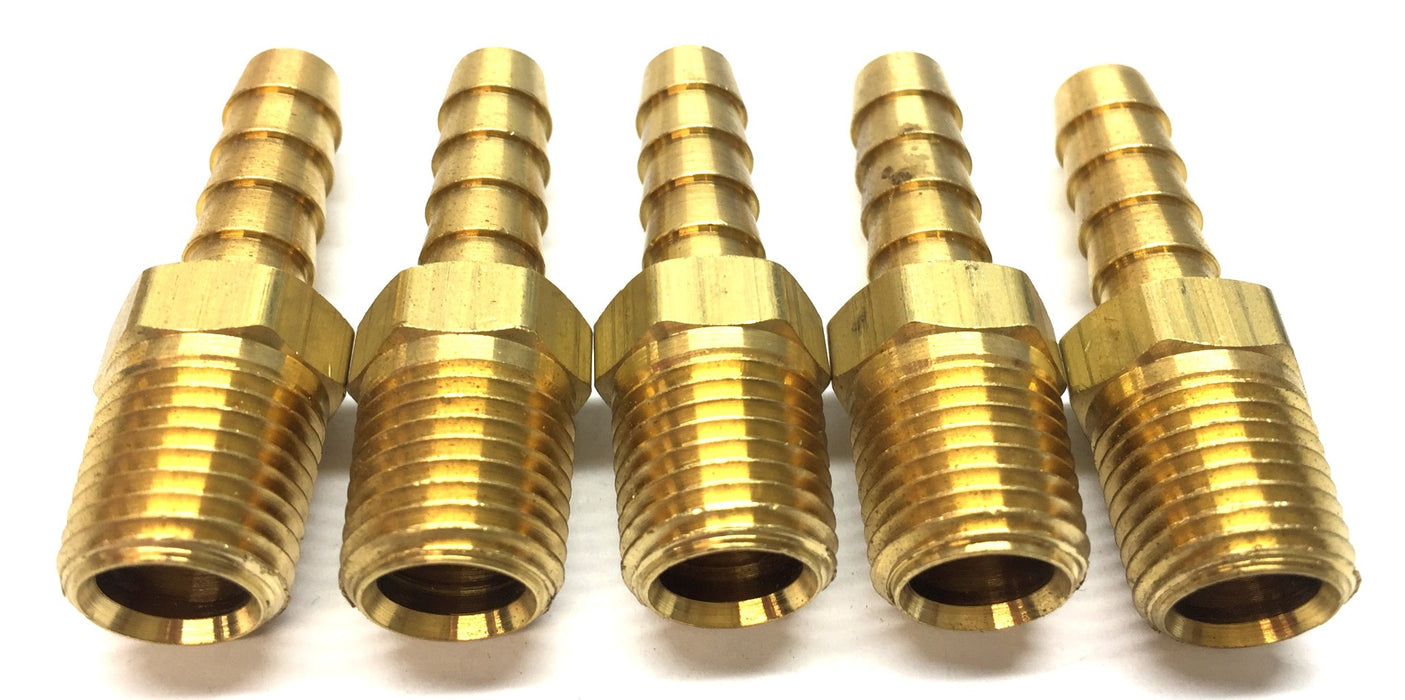 Unbranded 1/2" Threaded Male Brass Barbed Hose Connector 3/8" [Lot of 5] NOS
