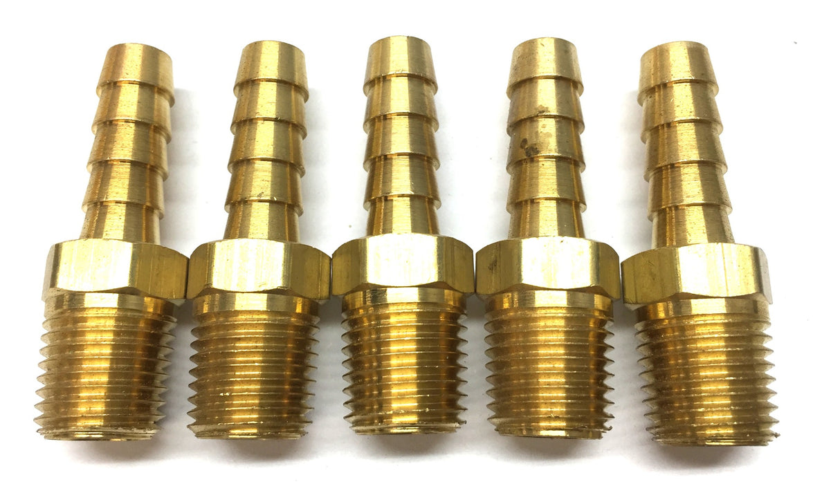 Unbranded 1/2" Threaded Male Brass Barbed Hose Connector 3/8" [Lot of 5] NOS