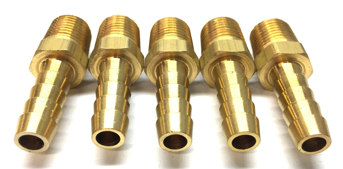 Unbranded 1/2" Threaded Male Brass Barbed Hose Connector 3/8" [Lot of 5] NOS