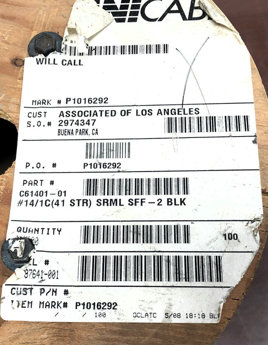 Omni Cable 14/1C (41 STR) SRML SFF - 2 Black High Temp Wire Spool C61401-01 NOS
