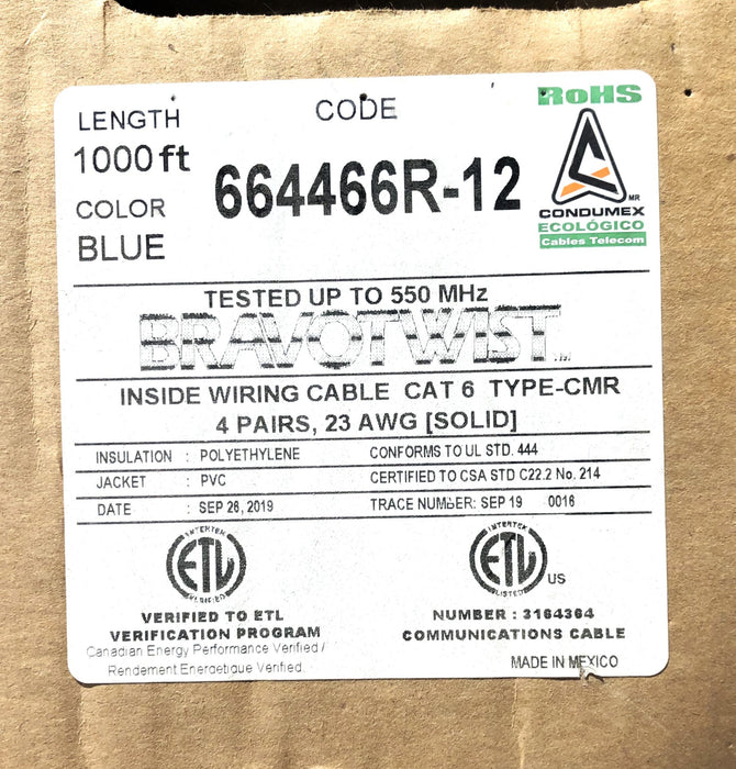 BravoTwist Approximate 750FT 4-Pairs 23AWG Wiring Cable 664466R-12 [Lot of 2]NOS