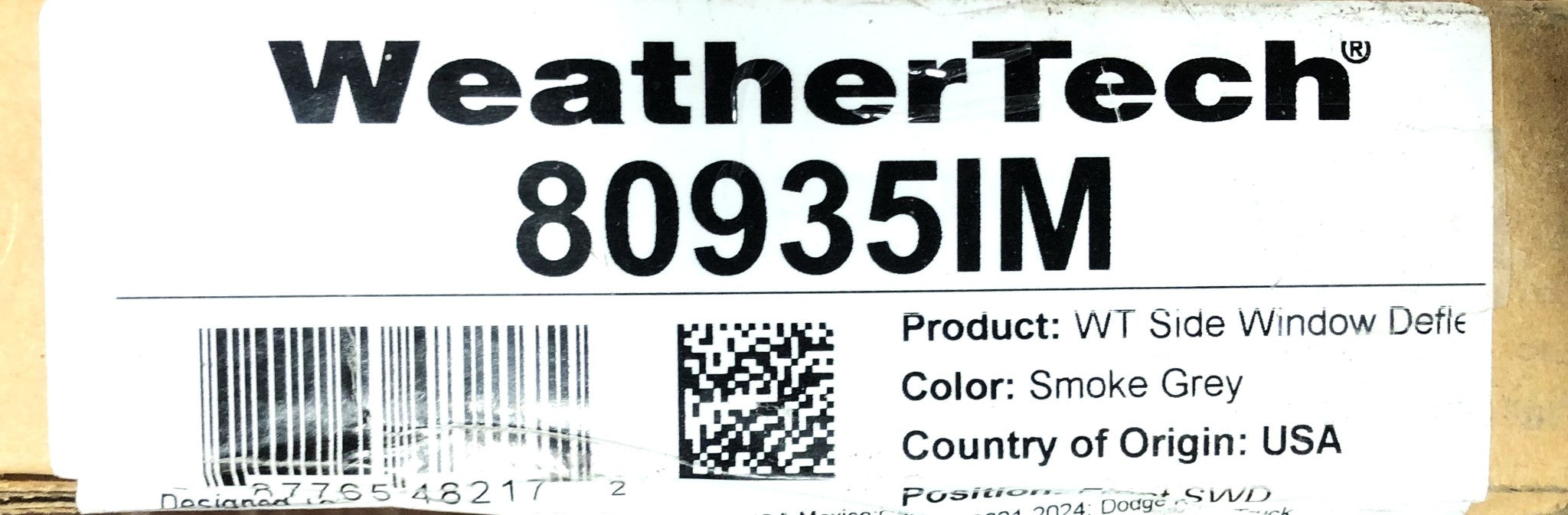 WeatherTech Smokey Grey WT Side Window Deflector 80935IM NOS
