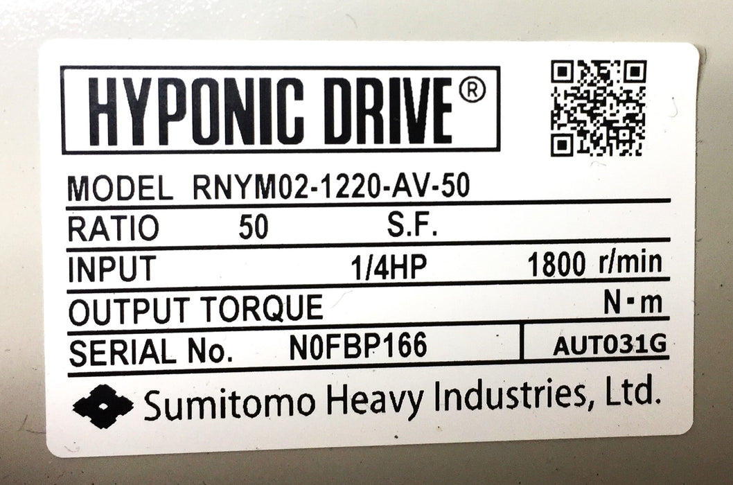 Sumitomo 1/4 HP Hyponic 3-Phase Induction Motor RNYM02-1220-AV-50 NOS