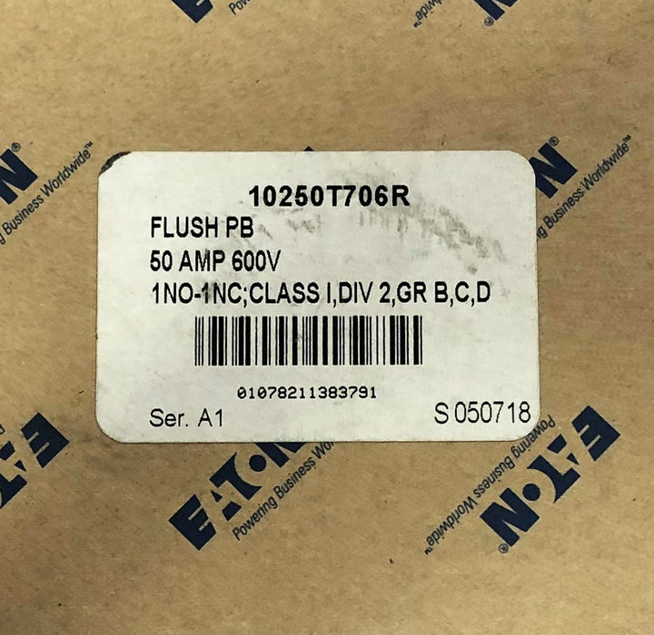 Eaton 50A 600V Series A1 Flush Pushbutton 10250T706R (10250TD2) NOS