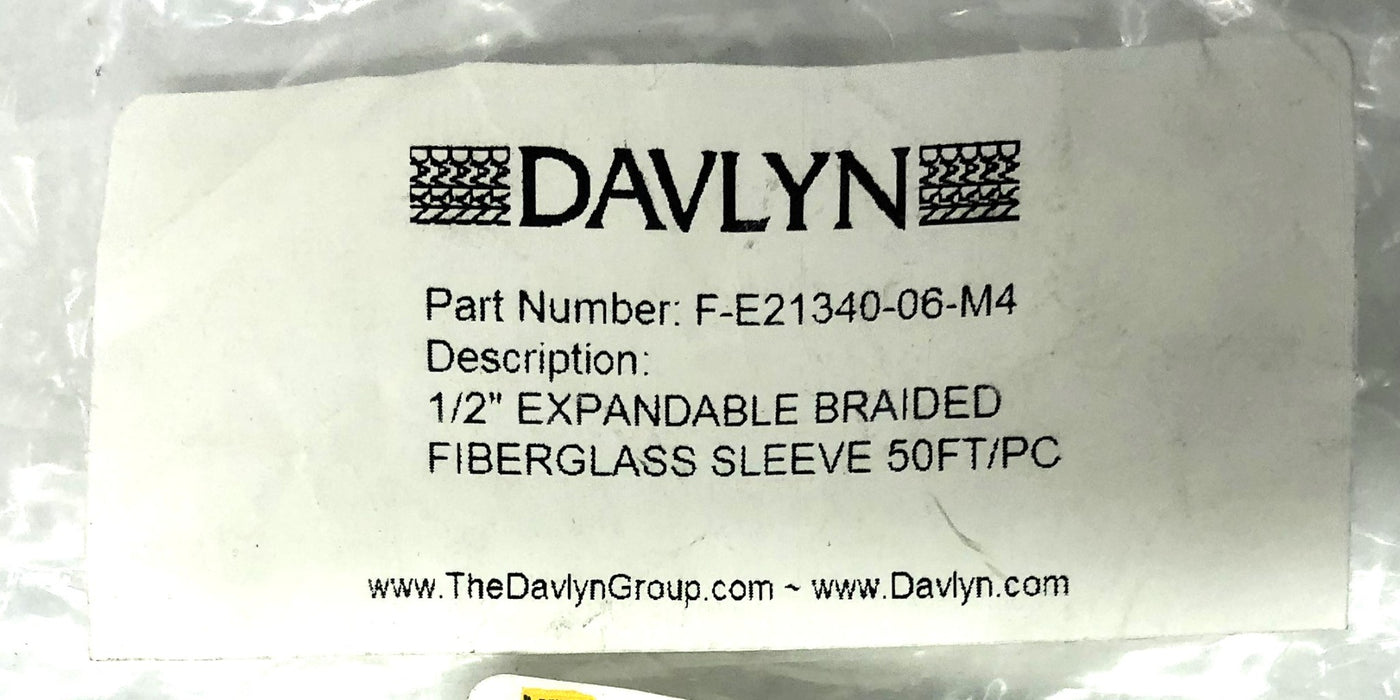 Davlyn 35 Foot 1/2 Inch Expandable Braided Fiberglass Sleeve F-E21340-06-M4 NOS