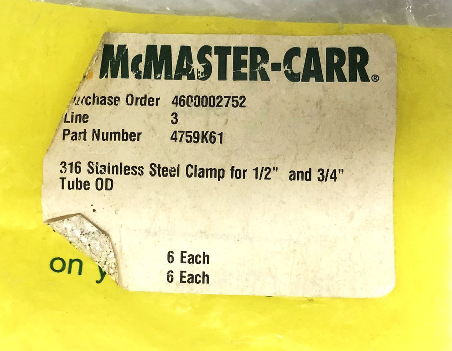 McMaster-Carr CA 316 Stainless Steel Clamp For 1/2&3/4IN OD PN50 [Lot of 2] NOS