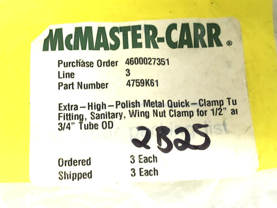 McMaster-Carr 316 Wing Nut Quick-Clamp For 1/2&3/4IN OD PN50 [Lot of 2] NOS
