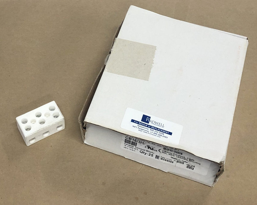 Altech Corp 3 Pole 65A 300V 18-6AWG Ceramic Euroblock CB16/3H [Lot of 25] NOS